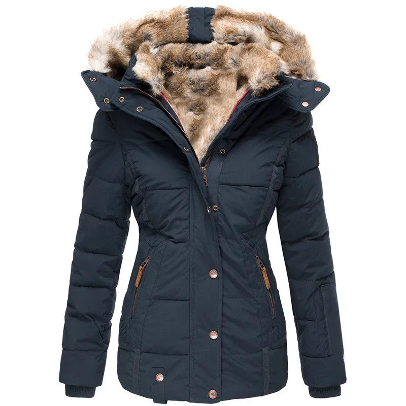 Women's insulated winter jacket for extreme cold. Cozy, warm coat, perfect for snow and heavy weather.