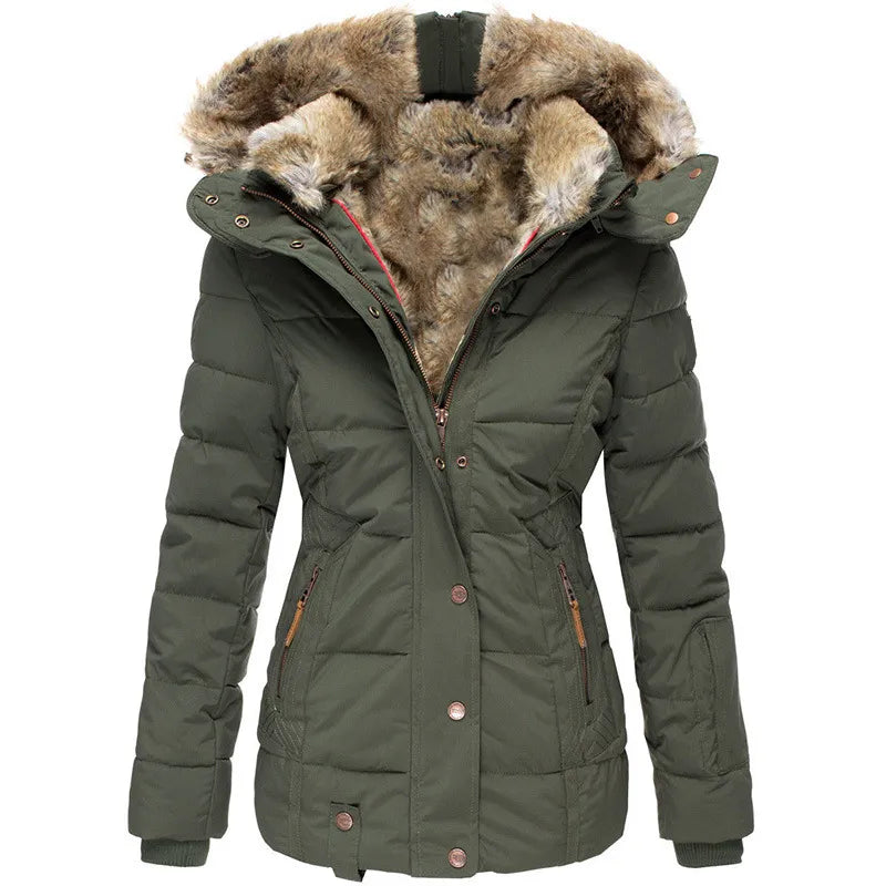 Women's insulated winter fashion jacket. Cozy, warm outerwear perfect for extreme cold and snow.