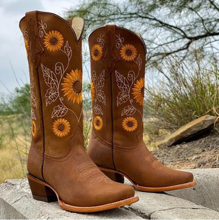 Casual women's Isabella bohemian comfort boots. Flat slip-on design, perfect stylish footwear for fall & winter.