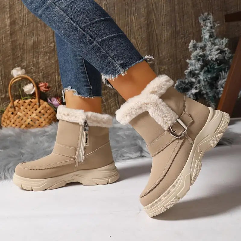 Women's khaki fashion boots, faux fur interior, ready for cold weather style