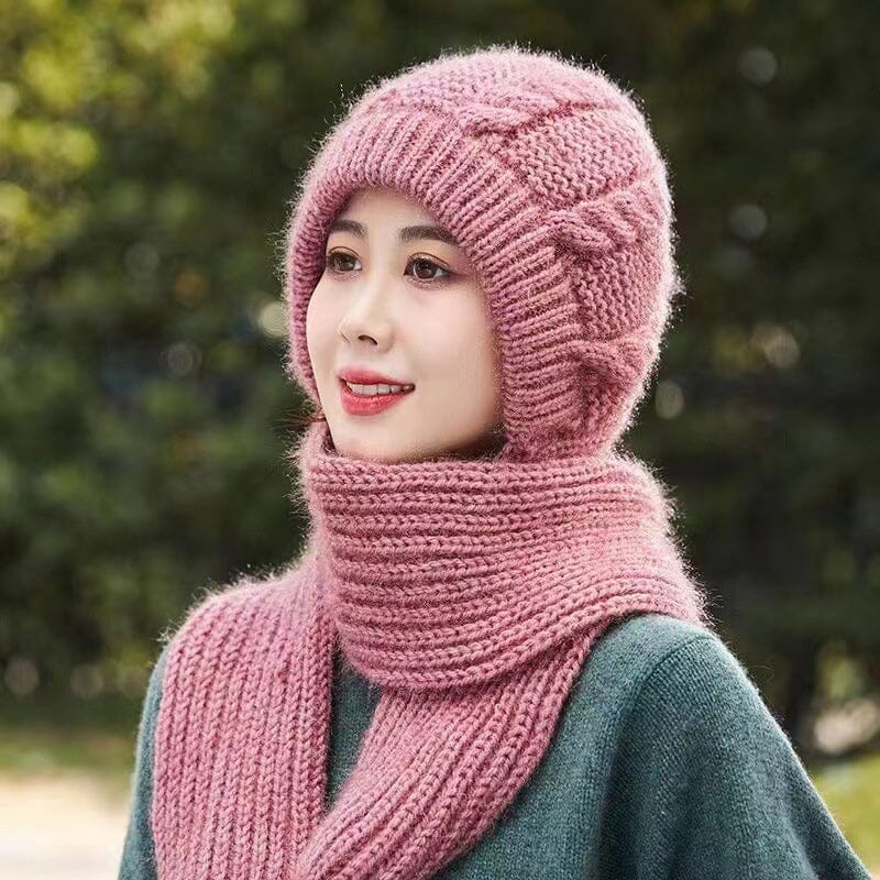 Women's warm knit hat and scarf set in black, essential for cold weather