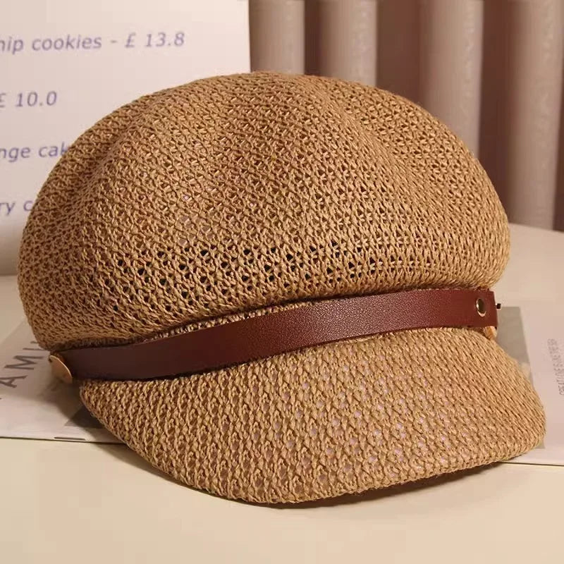 Close-up of the breathable knit pattern on a women's sun hat, summer beach accessory