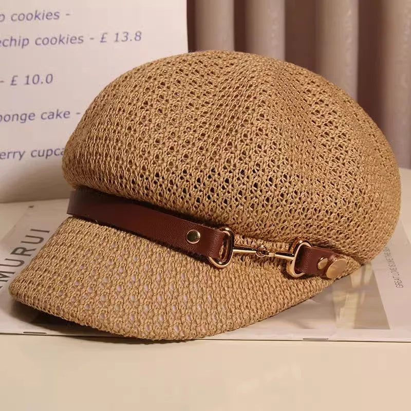 Stylish women's breathable knitted sun hat, boho chic summer accessory, great for sun protection