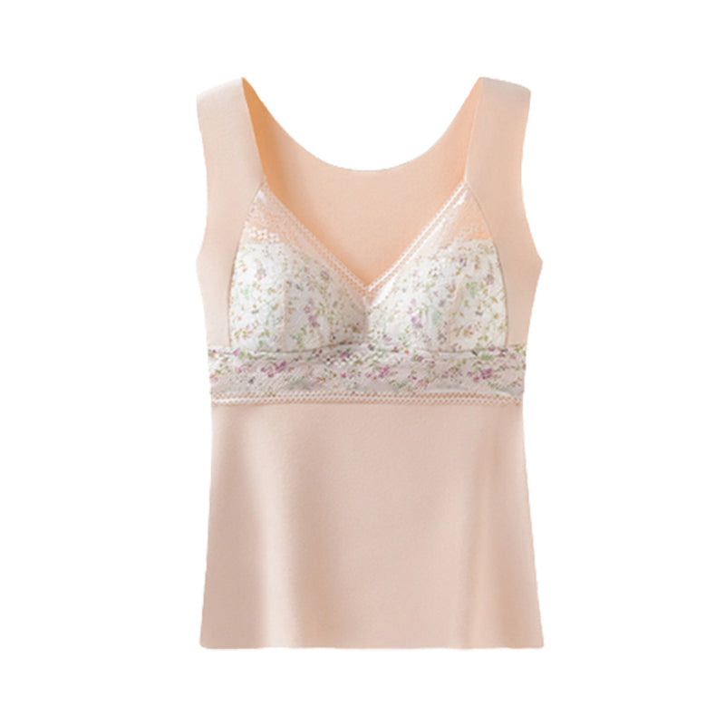 Women's cozy thermal base layer in pink with lace and convenient built-in bra