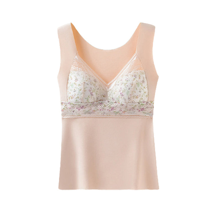 Women's cozy thermal base layer in pink with lace and convenient built-in bra