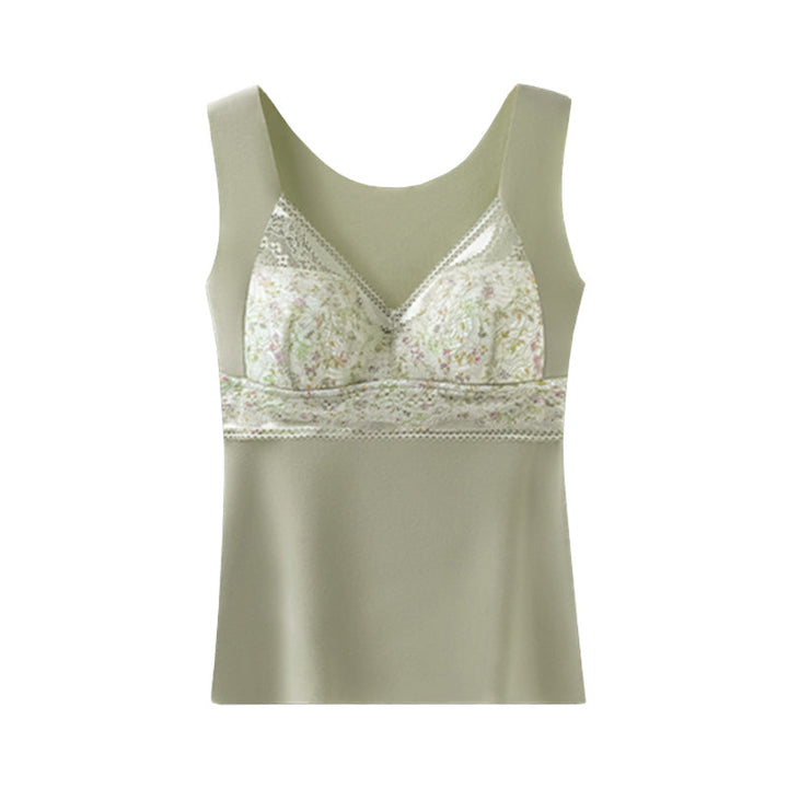 Women's thermal top with built-in bra and beautiful lace trim, ultimate comfort