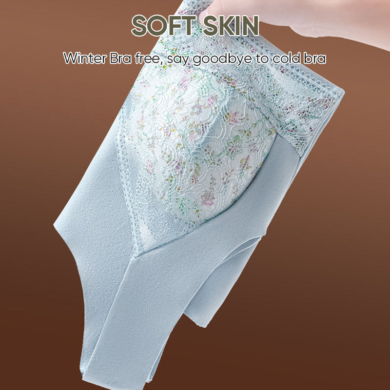 Comfortable women's thermal underwear, black, with delicate lace and built-in bra