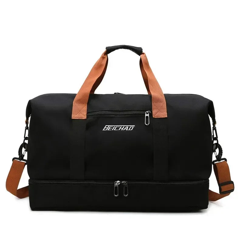 Multi-purpose women's large travel & gym bag. Wet-dry separation & shoe compartment for efficient packing.