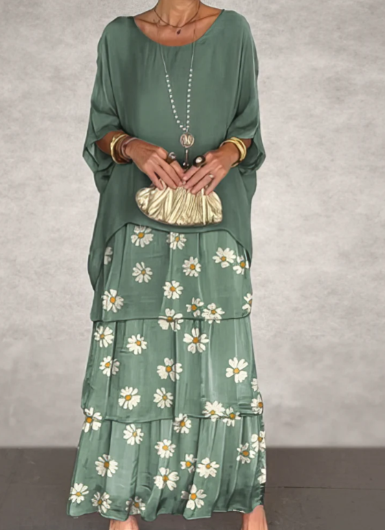 Soft flowy women's long maxi dress, bohemian A-line gown. Ideal elegant summer & vacation party dress.