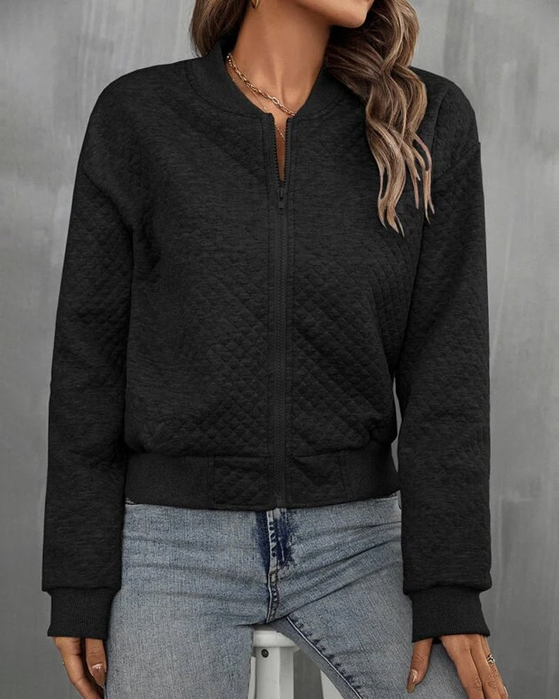 Soft, lightweight women's bomber jacket with a durable zipper. Essential transitional outerwear for casual, stylish looks.