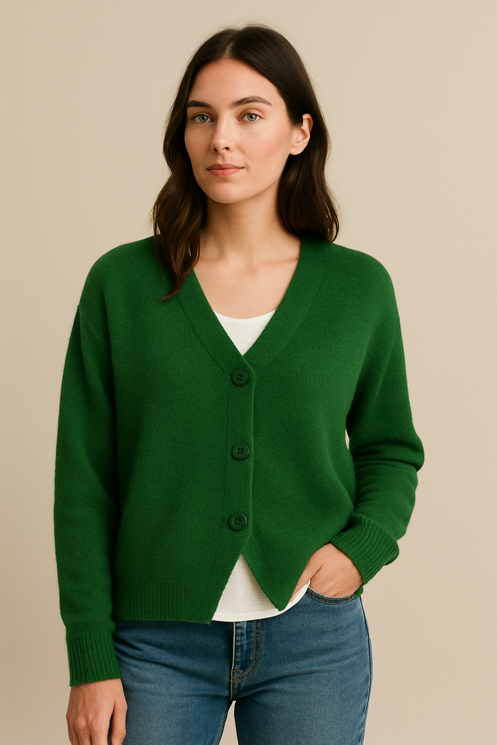 Stylish women's knit cardigan with buttons, ideal for lightweight layering during spring and summer.