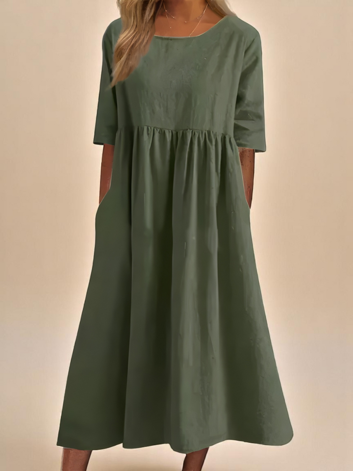 Women's casual midi summer dress with pockets, designed for vacation outfits & everyday comfort.