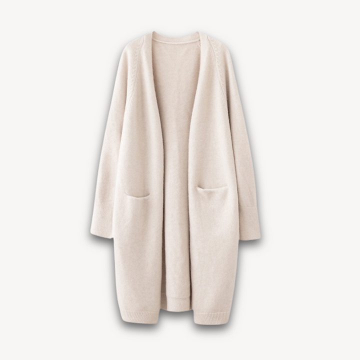 Women's lightweight open-front cardigan in a longline style, perfect for spring layering.