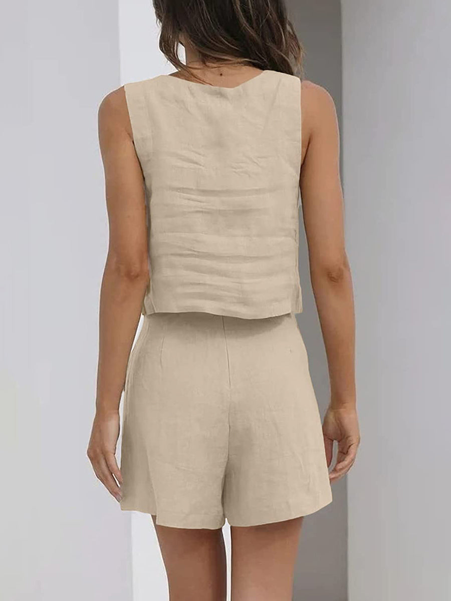 Lightweight women's sleeveless crop top & shorts set. Perfect two-piece for summer, beach & vacation.