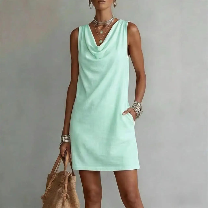 Front view of a women's lightweight mini dress, showcasing its relaxed fit and versatile summer design.