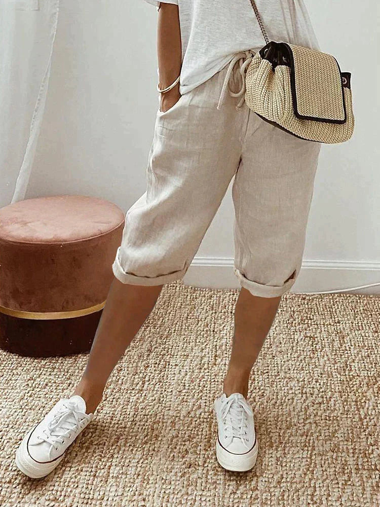 Relaxed fit women's casual shorts with drawstring, perfect for everyday summer fashion & comfort.