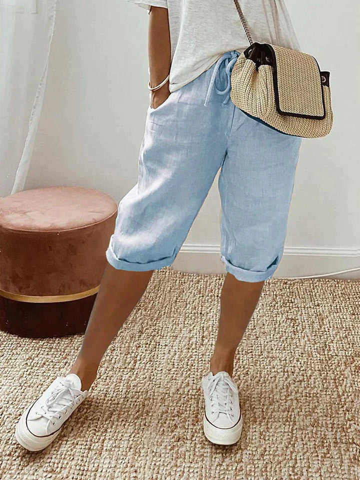 Versatile women's summer shorts for everyday wear, offering comfort with a relaxed fit and drawstring waist.