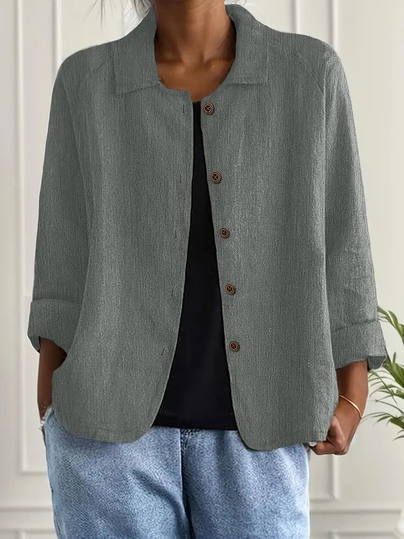 Versatile women's long sleeve cardigan, an elegant blouse for spring and summer fashion.