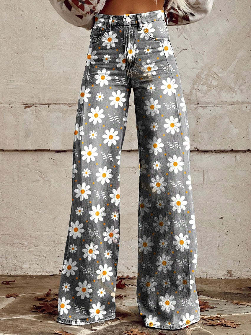 Casual women's loose fit jeans, offering a wide leg and comfortable baggy style for everyday wear.