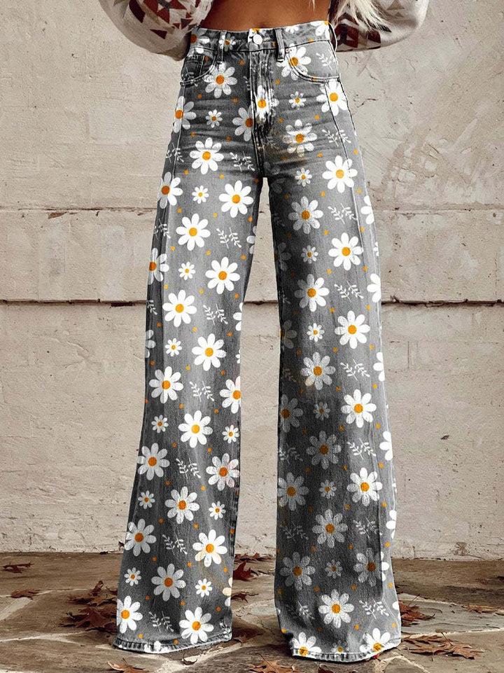 Casual women's loose fit jeans, offering a wide leg and comfortable baggy style for everyday wear.