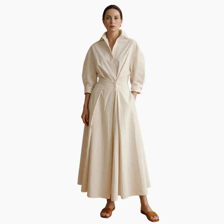 Casual long sleeve women's shirt dress. Button front & structured waist for a flattering fit. Spring/summer style.