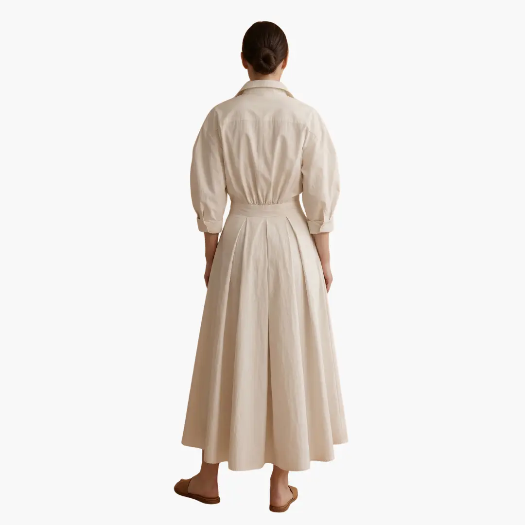 Versatile women's maxi shirt dress. Features a button front & structured waist. Perfect for day or evening.