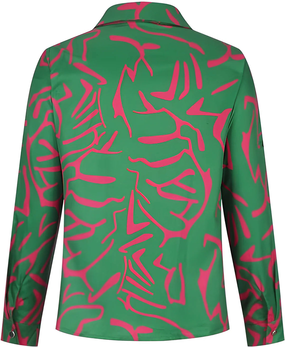 Versatile women's abstract print long sleeve button-down blouse. Chic workwear or casual fashion top.
