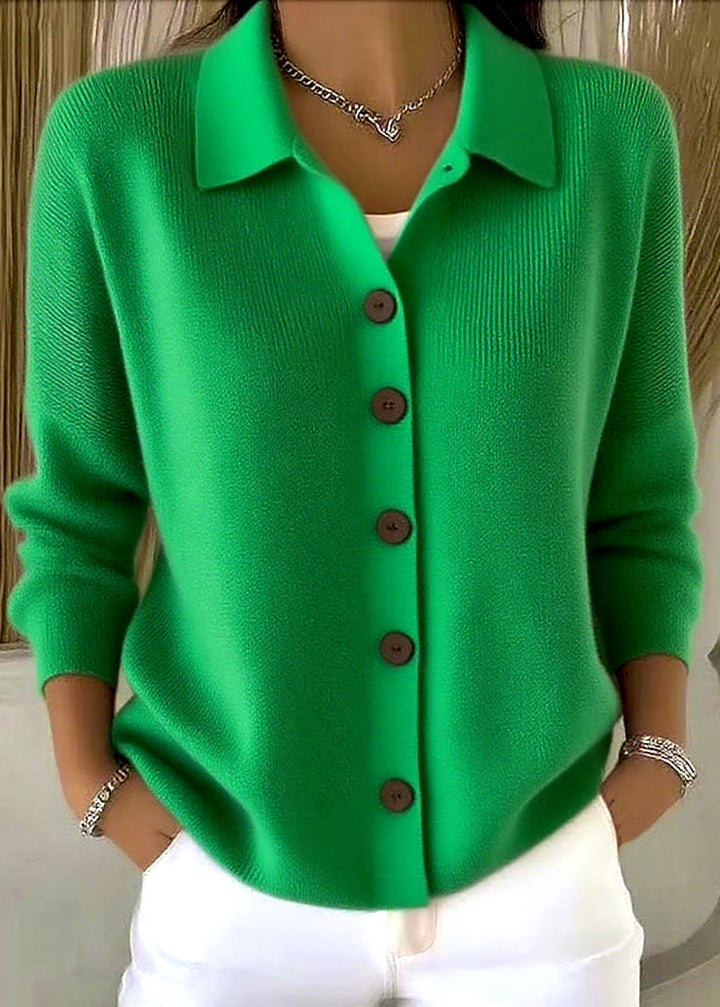 Functional women's professional cardigan, button-down front and classic shirt collar, ideal for office and everyday.