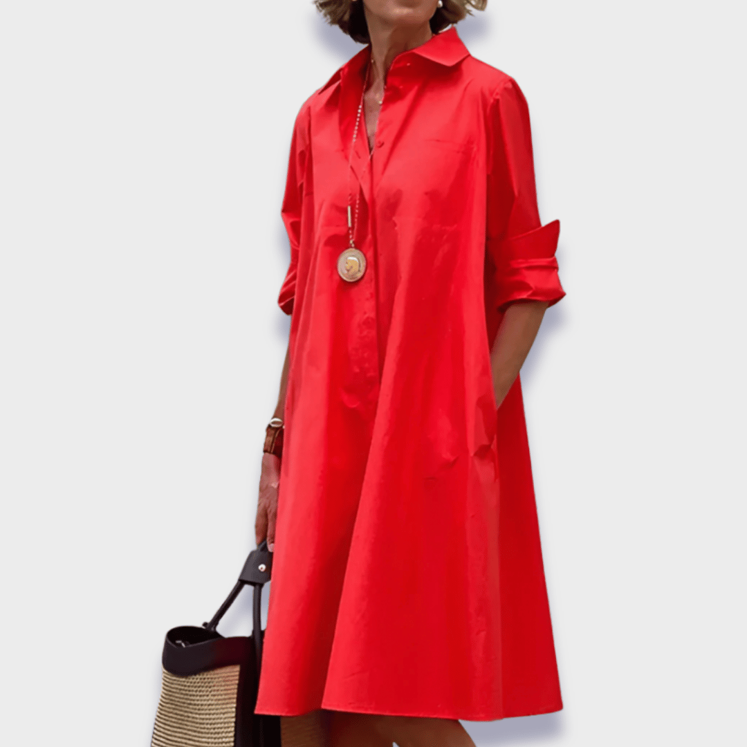 Women's long sleeve collared midi polo dress, perfect for casual everyday wear or smart office outfits.