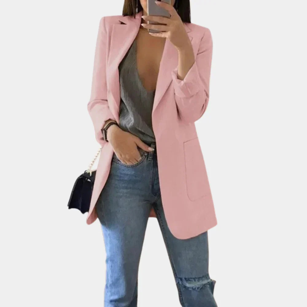 Modern women's long blazer, offering a sleek slim fit for professional wear & office attire. Stylish & comfortable.
