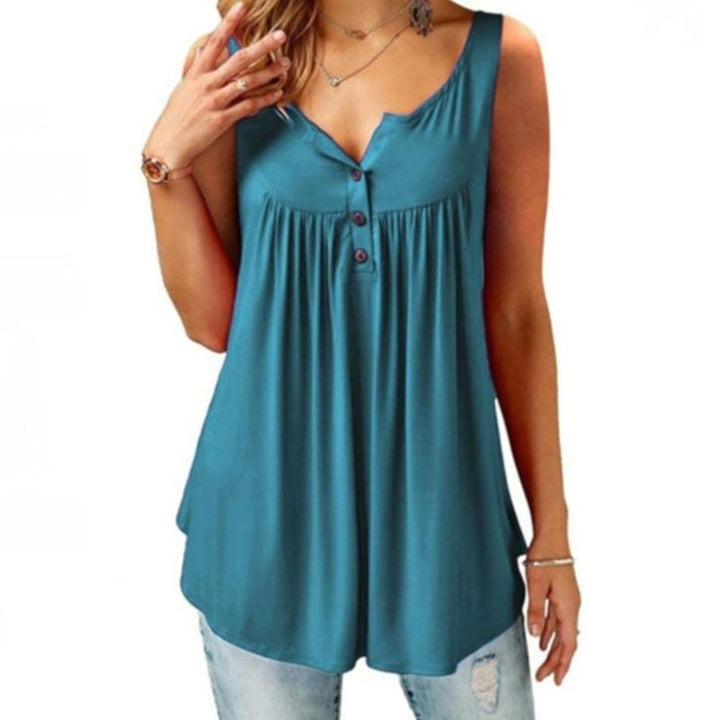 Summer fashion V-neck tank top for women, loose and comfortable, with button accents.