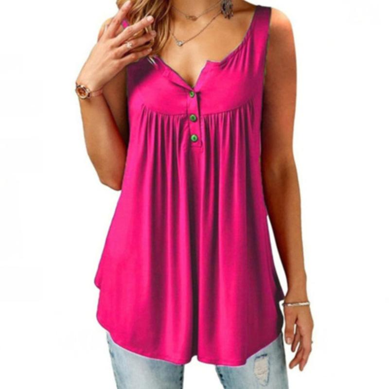 Polyester women's sleeveless top, V-neck design, loose fit, perfect casual wear.