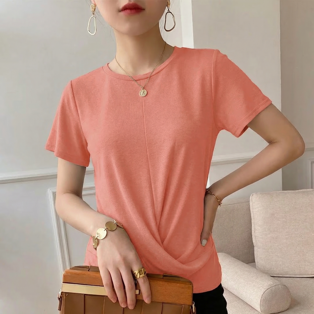 Women's Luna Twist Front T-Shirt, a stylish short-sleeve top for casual everyday wear. Relaxed fit.