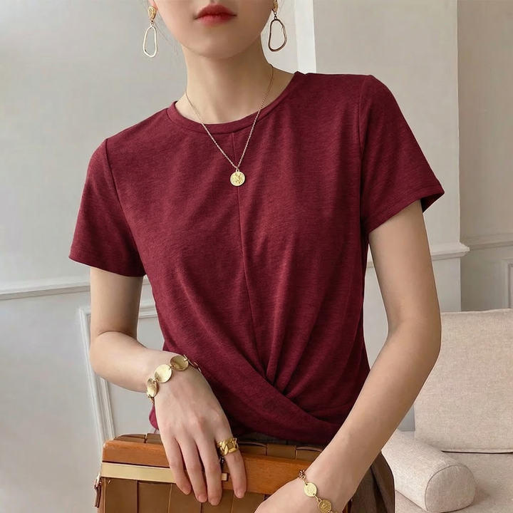 Women's Luna Twist Front T-Shirt, an effortlessly stylish and comfortable short-sleeve top for modern fashion.