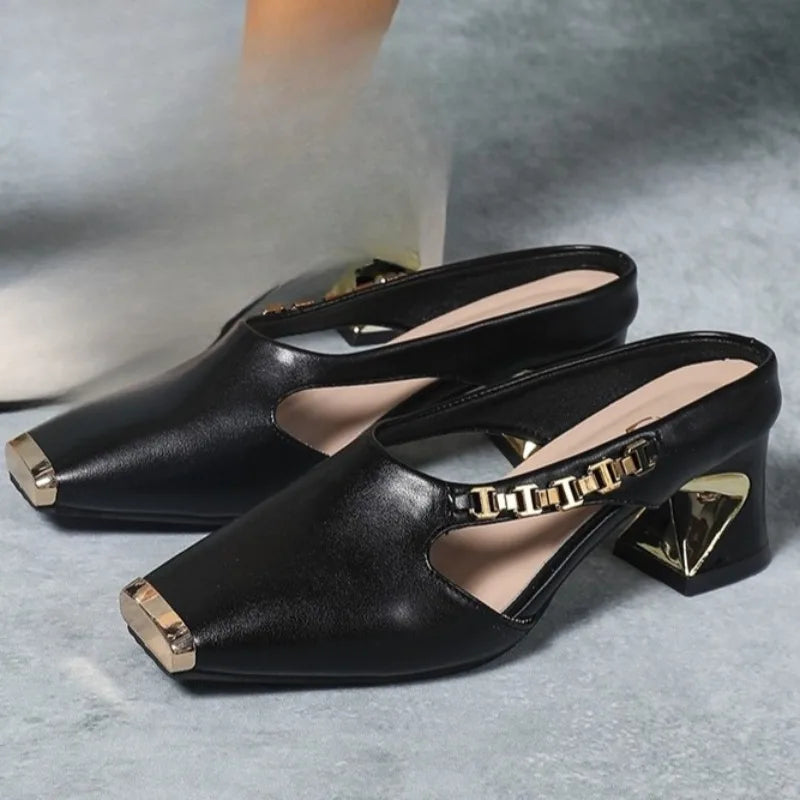 Women's shimmering metallic toe pumps with a chic block heel, fashion footwear