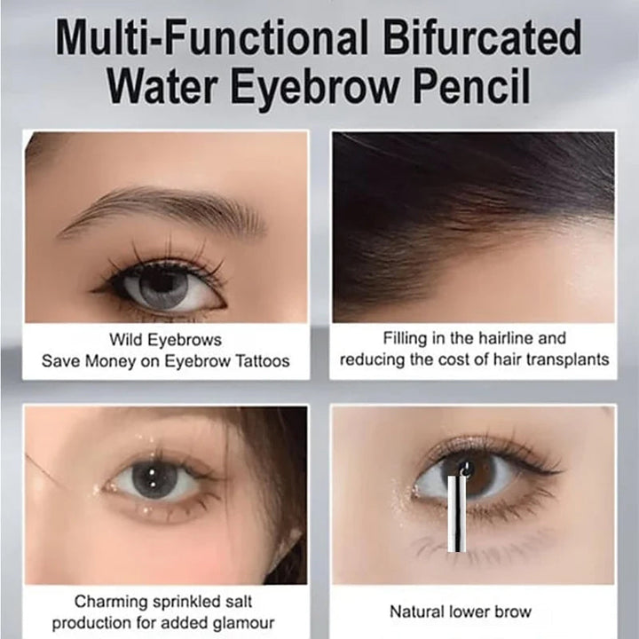 Applying micro-fork tip liquid eyebrow pencil to fill in and shape brows for a natural, long-lasting look.