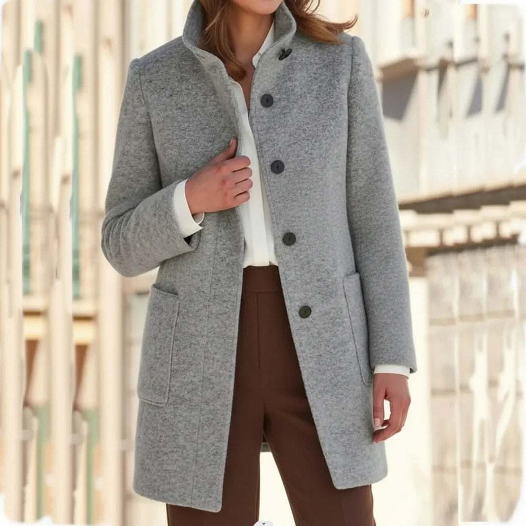Women's Mid-Length Fall Winter Coat. Warm & stylish button-front outerwear for elegant women's fashion.