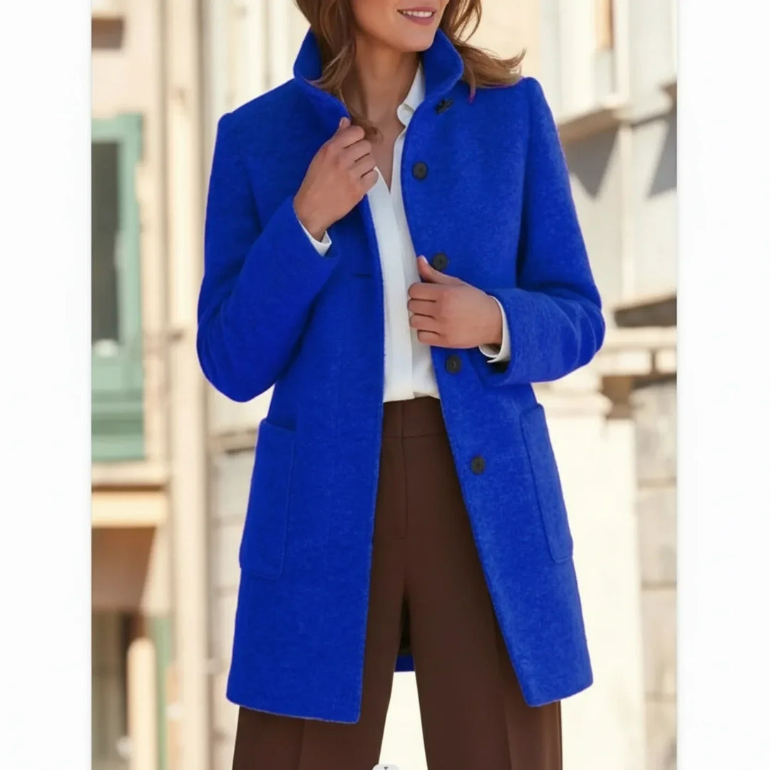 Versatile mid-length women's coat, ideal for fall & winter. Warm, stylish outerwear with long sleeves.