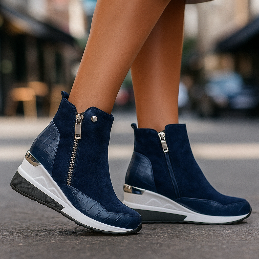Orthopedic women's mid-top sneakers, metallic zipper closure for easy everyday wear
