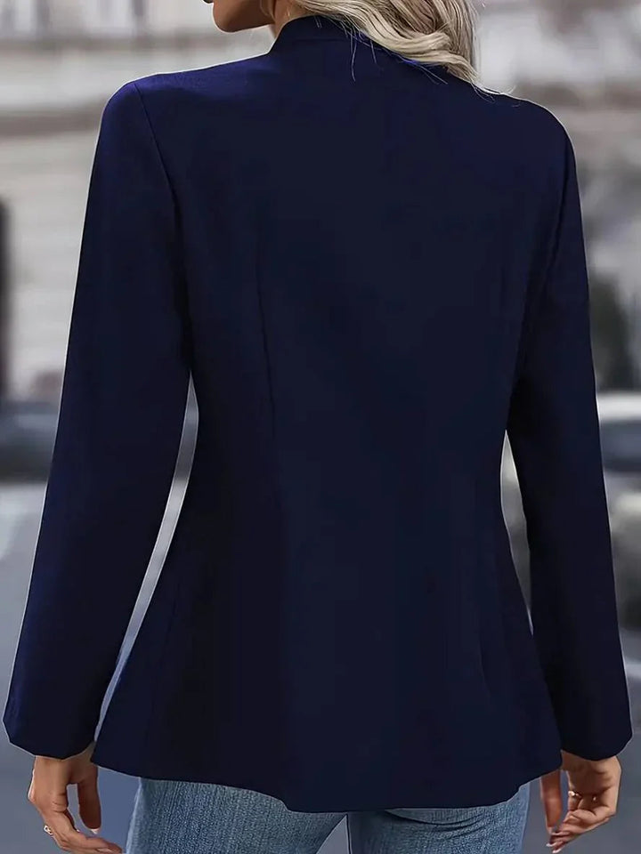 Professional black long sleeve button-down shirt for women, featuring a sophisticated military style.