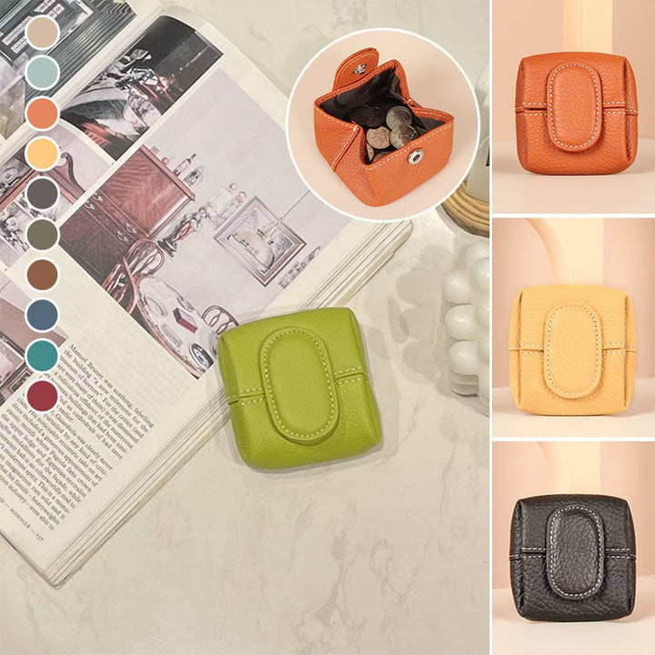 Elegant small leather coin purse in red, perfect for storing coins and small essentials