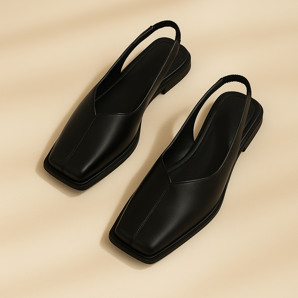 Modern square toe slip-on flats, ideal comfortable footwear for women's casual outfits.