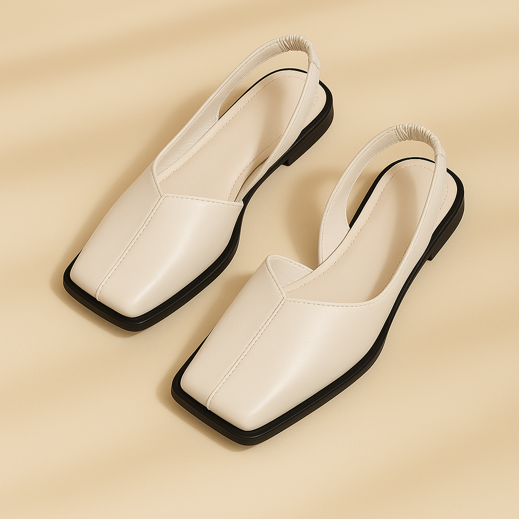 Women's slip-on square toe flats, crafted from high-quality vegan leather for comfort.