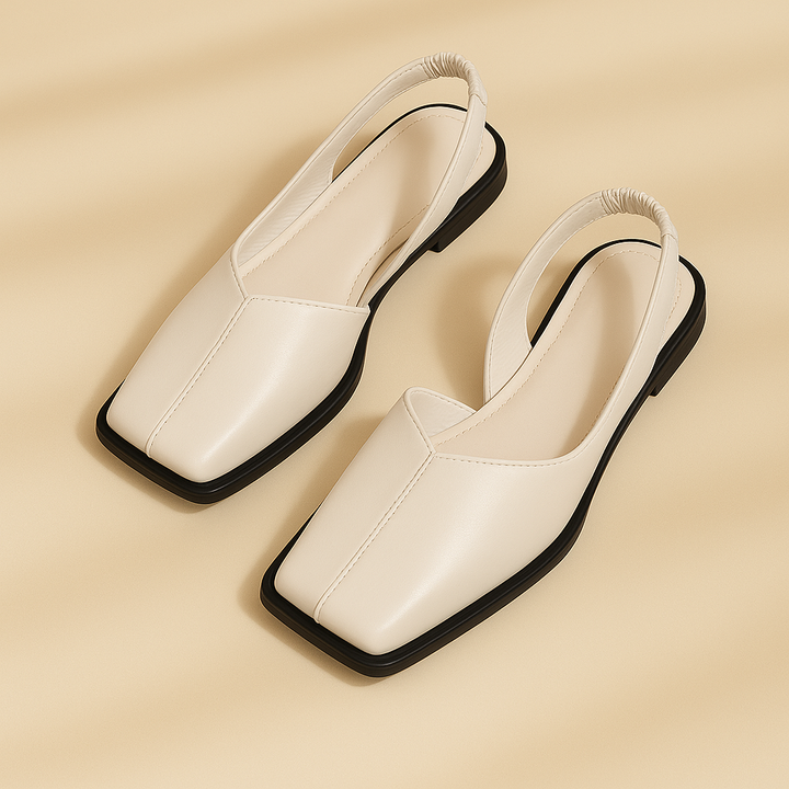 Women's slip-on square toe flats, crafted from high-quality vegan leather for comfort.