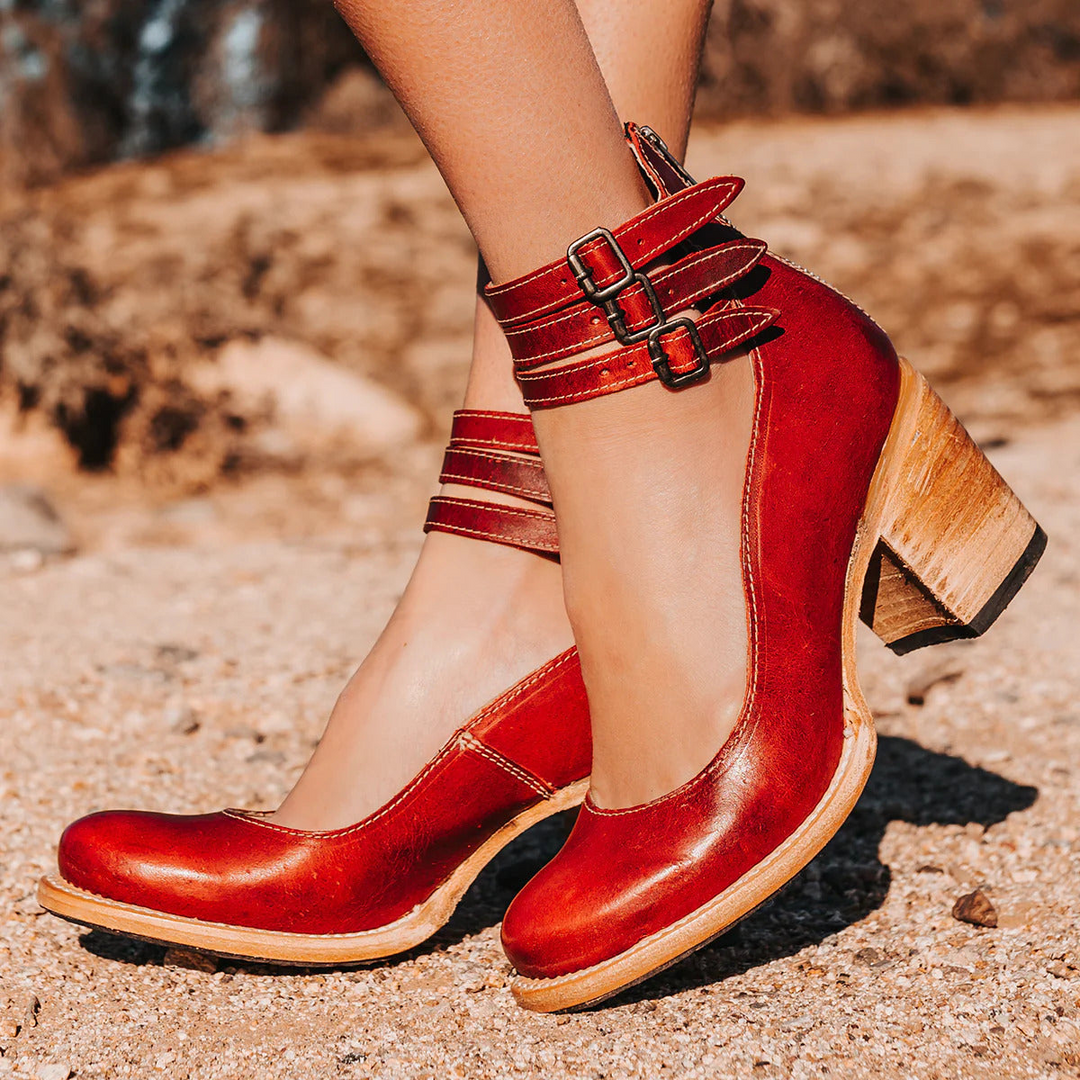 Chic women's multi-strap block heel ankle boots, perfect for fall fashion; comfortable & closed-toe.