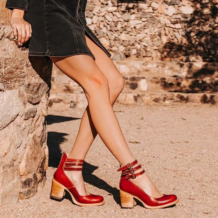 Women's stylish multi-strap ankle boots with a sturdy block heel; perfect for casual or dressed-up looks.