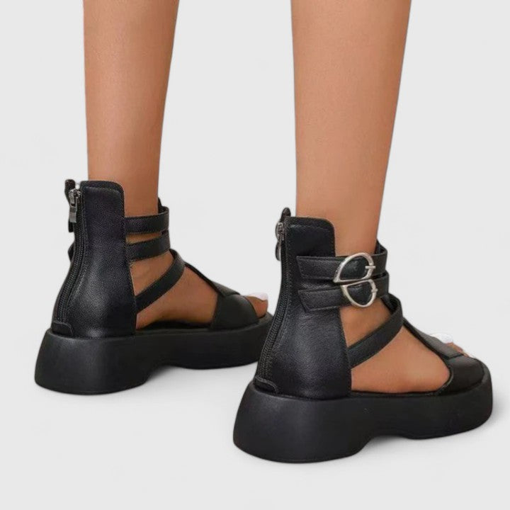 Stylish women's multi-strap platform sandals, offering orthopedic arch support and all-day comfort.