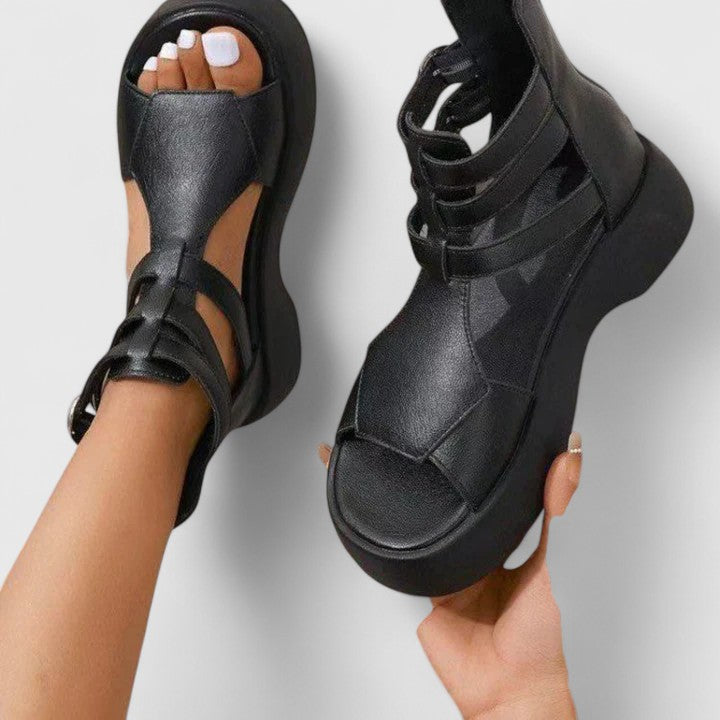 Women's multi-strap orthopedic platform sandals, engineered with superior arch and posture support for comfort.