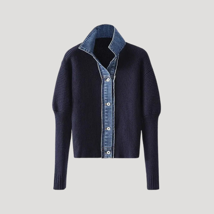Women's navy layered button cardigan jacket, perfect for spring fashion and lightweight outerwear.