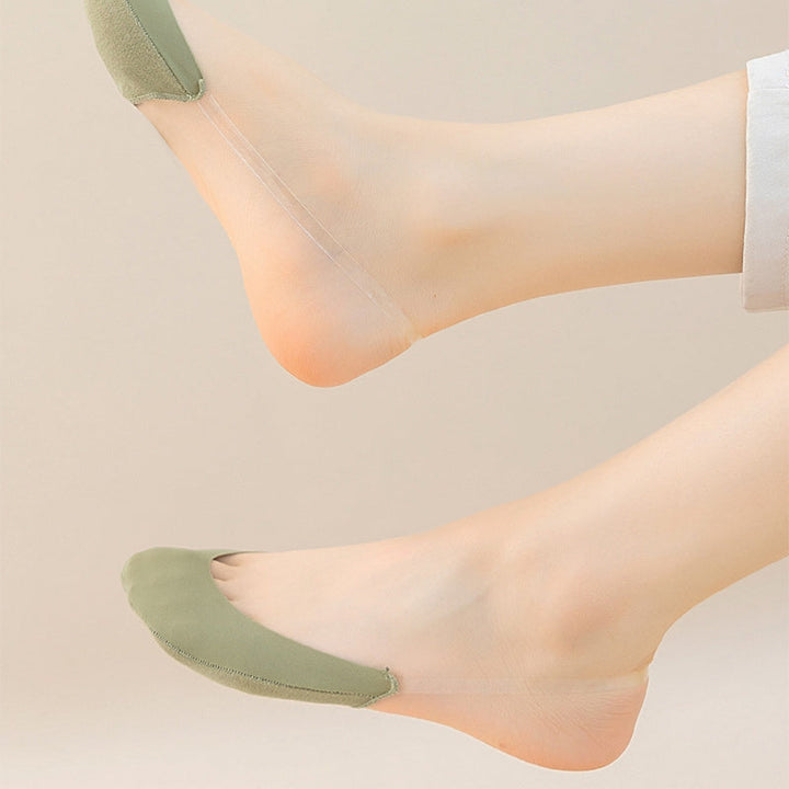 Flat lay of women's invisible toe topper socks, showcasing their ultra-low profile